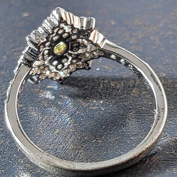 Ornate Rhodium-Plated Size 9 Ring with Yellow Gemstone and Intricate Detailing - Picture 9 of 15